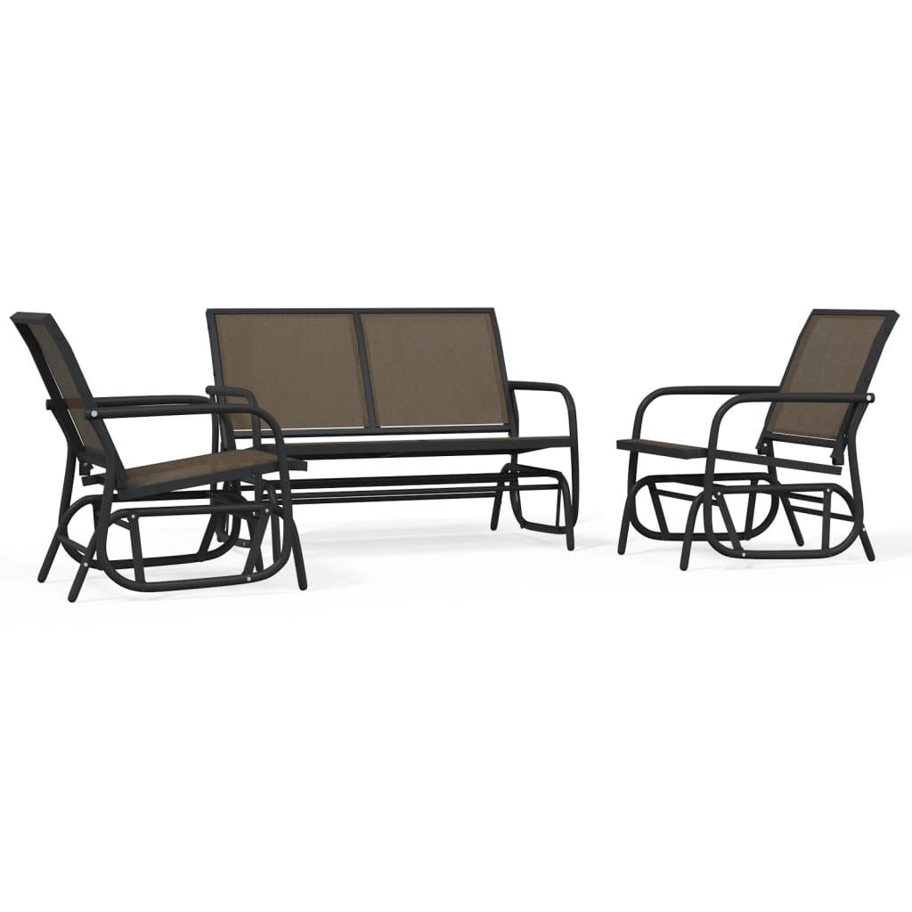 3-tlg. Garten-Lounge-Set Schaukel Braun Textilene und Stahl