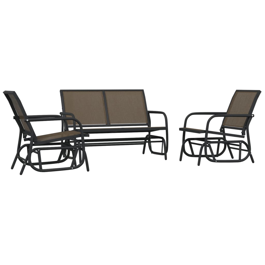 3-tlg. Garten-Lounge-Set Schaukel Braun Textilene und Stahl
