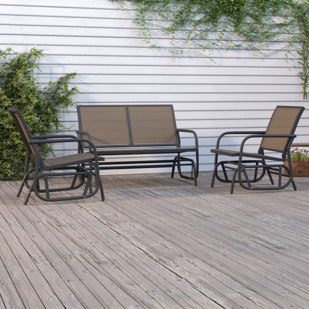 3-tlg. Garten-Lounge-Set Schaukel Braun Textilene und Stahl