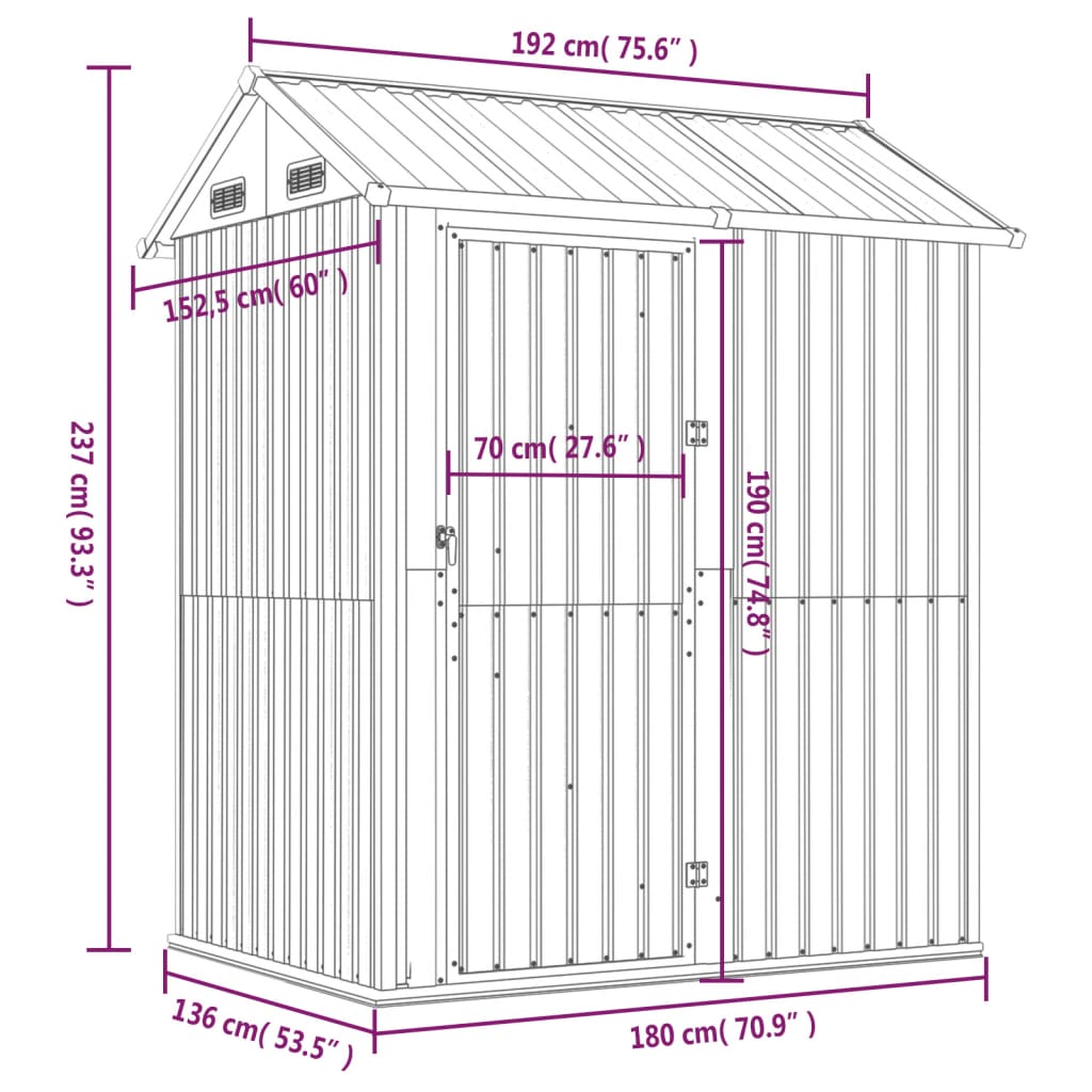 Gartenhaus Hellgrau 192x152,5x237 cm Verzinkter Stahl