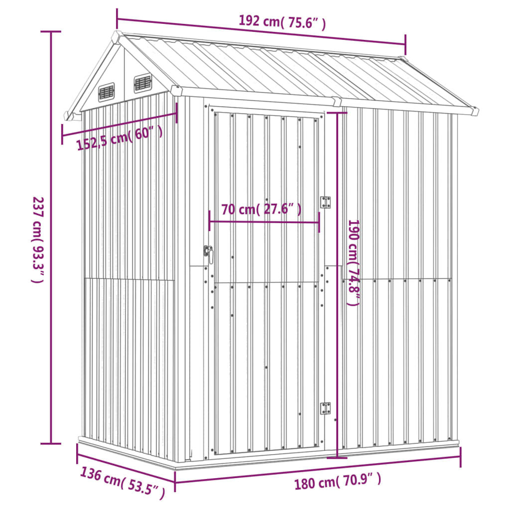 Gartenhaus Anthrazit 192x152,5x237 cm Verzinkter Stahl