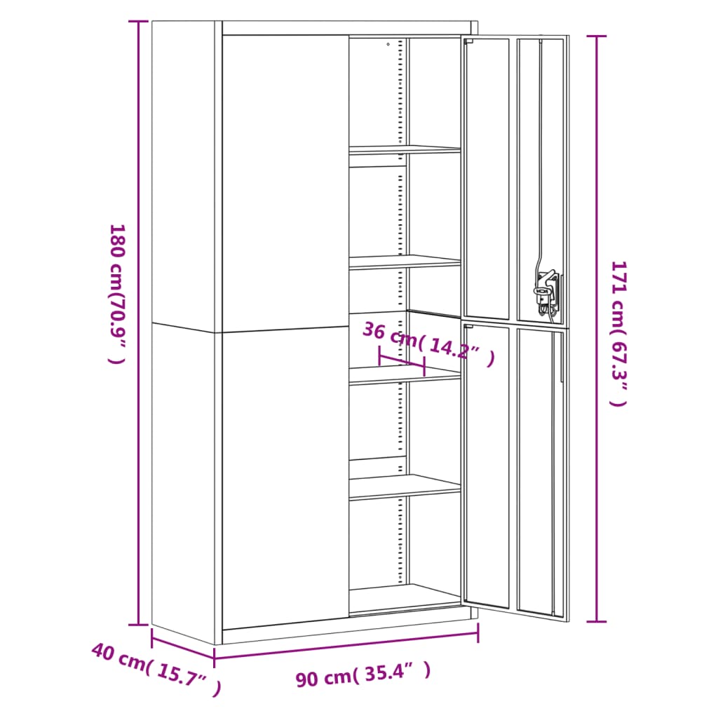 Aktenschrank Anthrazit und Weiß 90x40x180 cm Stahl
