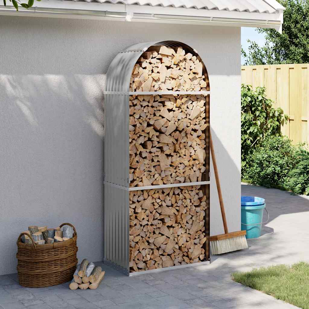 Kaminholzunterstand Hellgrau 80x45x190 cm Verzinkter Stahl