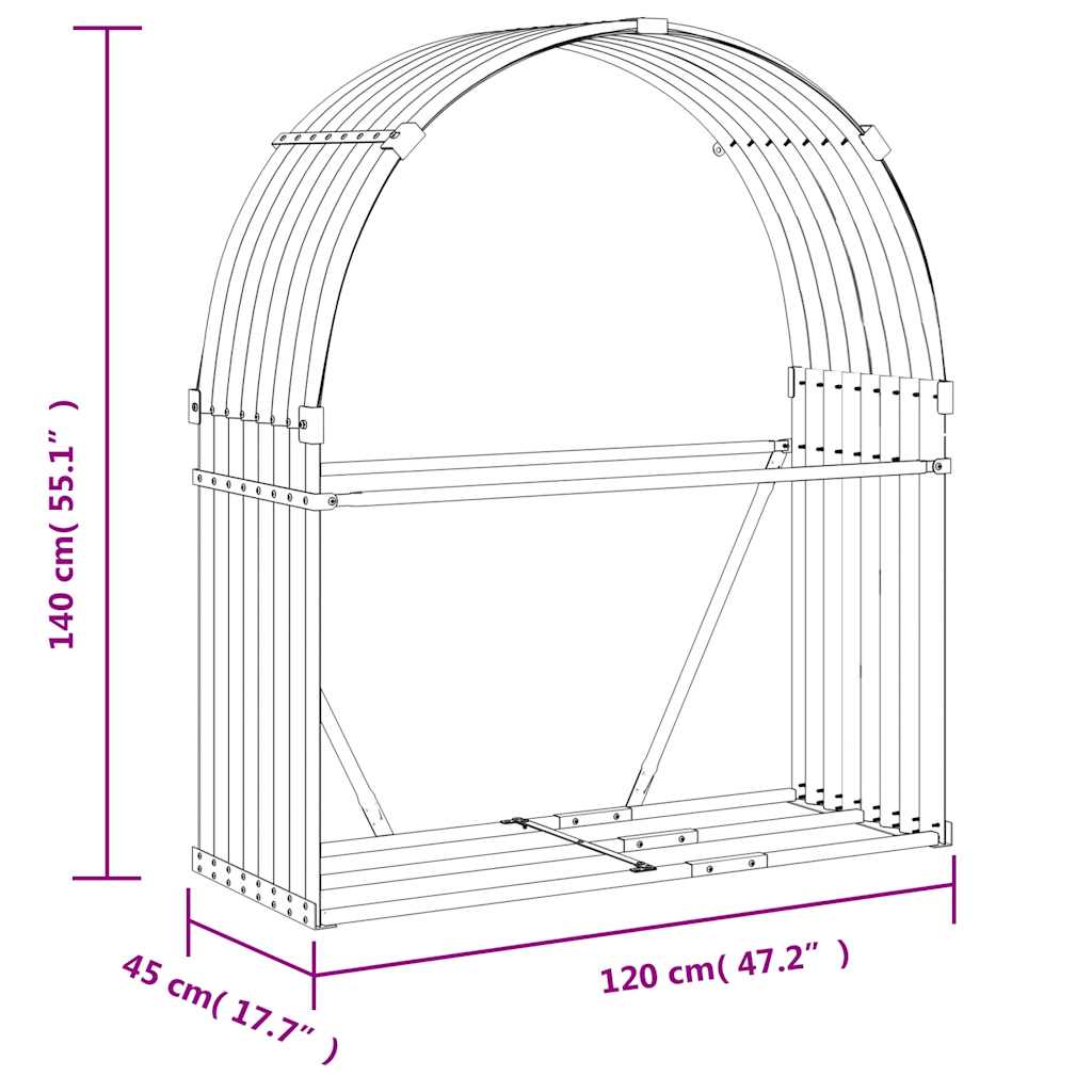 Kaminholzunterstand Hellgrau 120x45x140 cm Verzinkter Stahl
