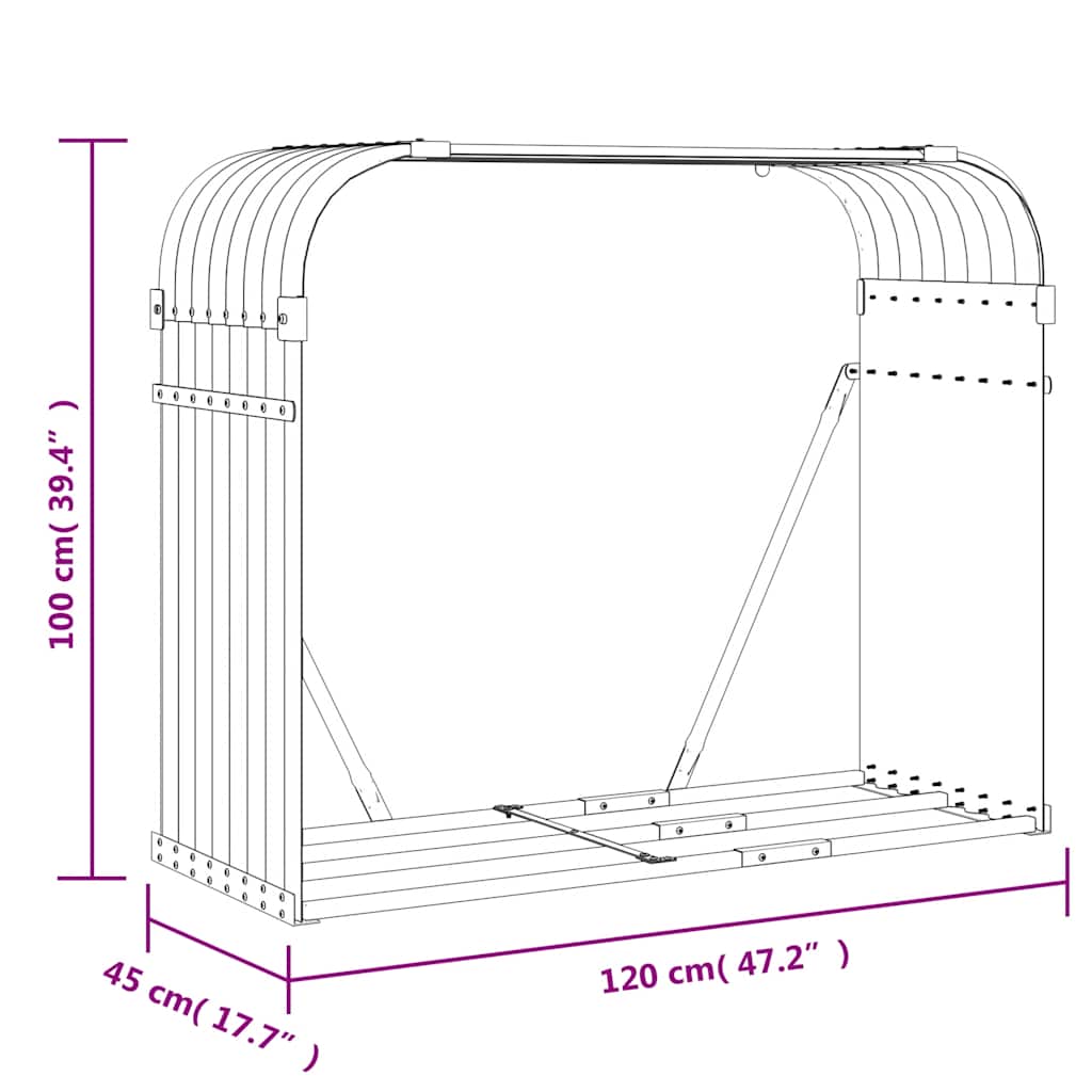 Kaminholzunterstand Hellgrau 120x45x100 cm Verzinkter Stahl