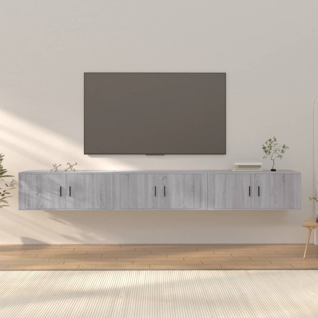 TV-Wandschränke 3 Stk. Grau Sonoma 100x34,5x40 cm