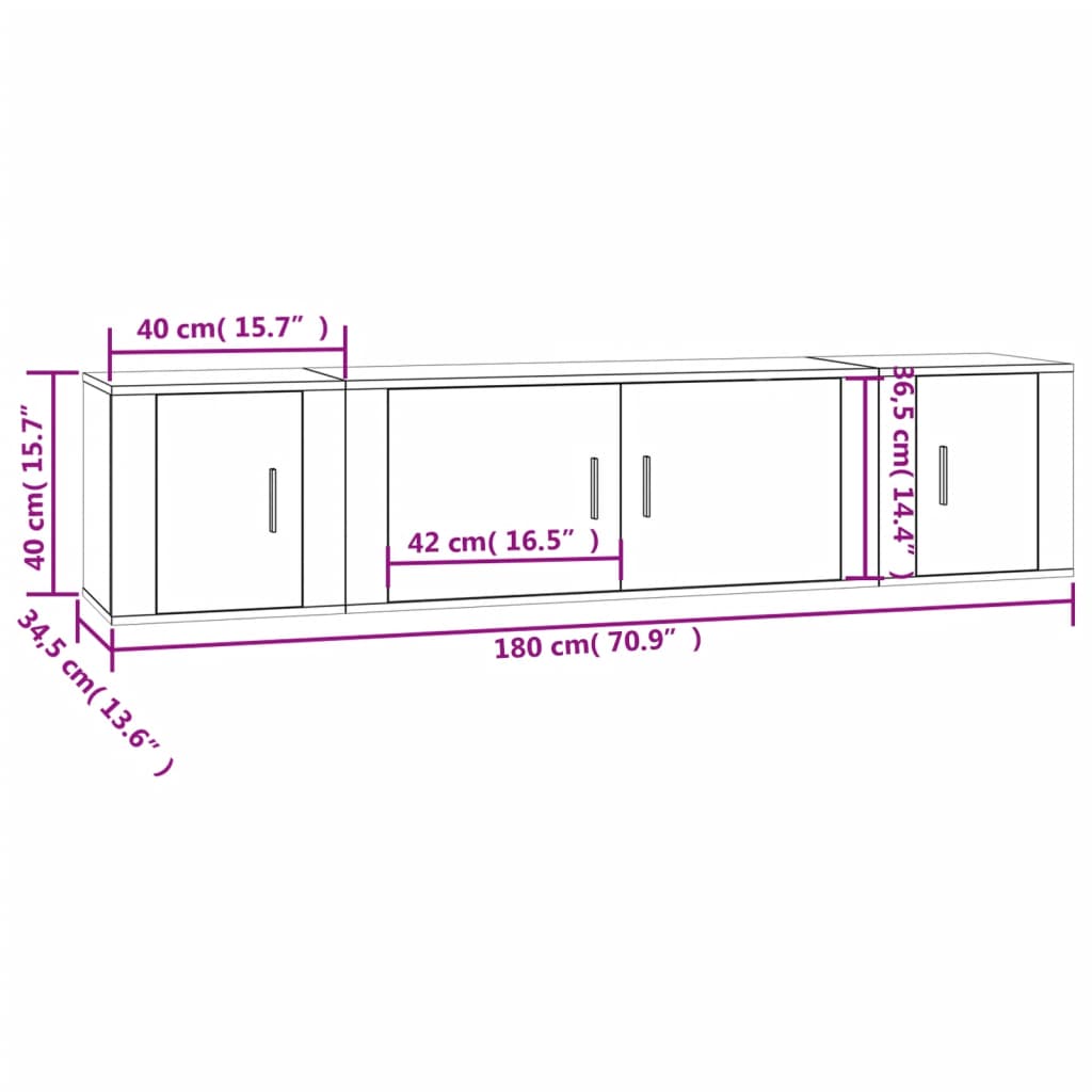 3-tlg. TV-Schrank-Set Grau Sonoma Holzwerkstoff