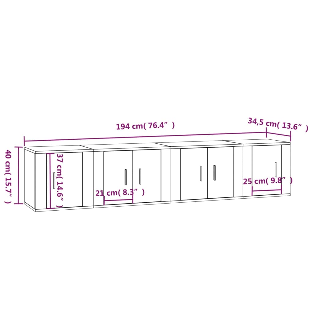 4-tlg. TV-Schrank-Set Grau Sonoma Holzwerkstoff