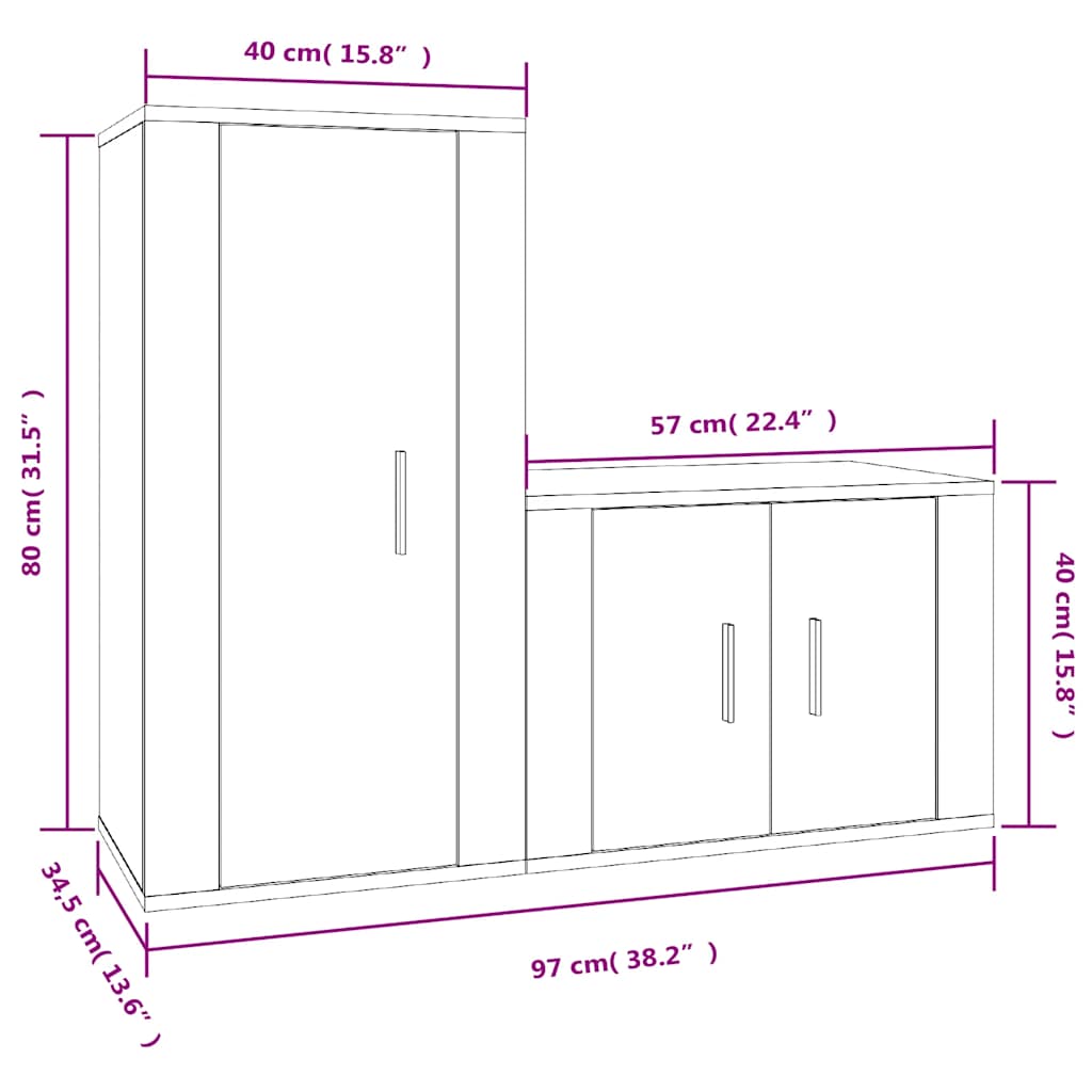 2-tlg. TV-Schrank-Set Betongrau Holzwerkstoff