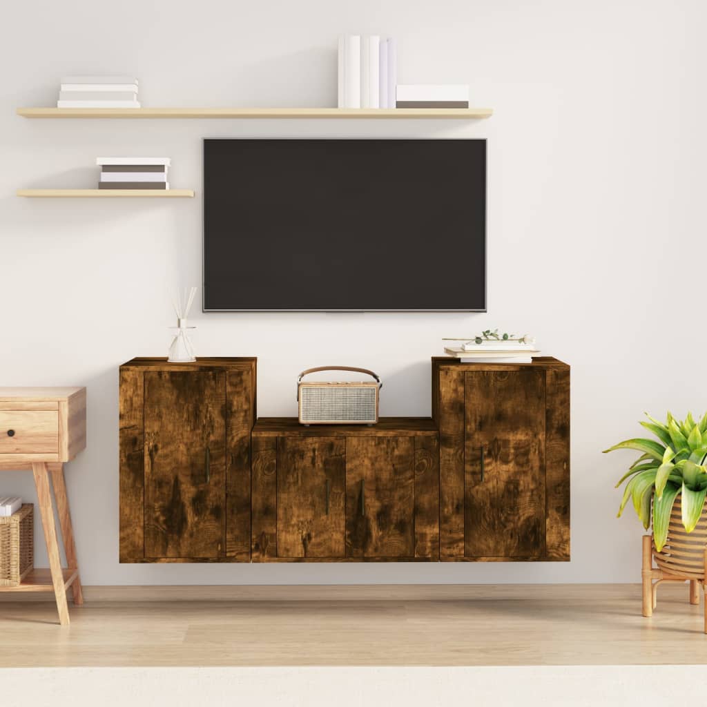 3-tlg. TV-Schrank-Set Räuchereiche Holzwerkstoff