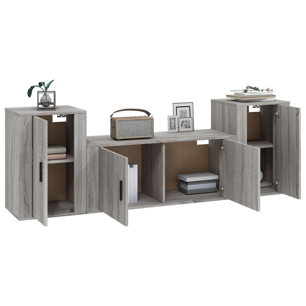 3-tlg. TV-Schrank-Set Grau Sonoma Holzwerkstoff