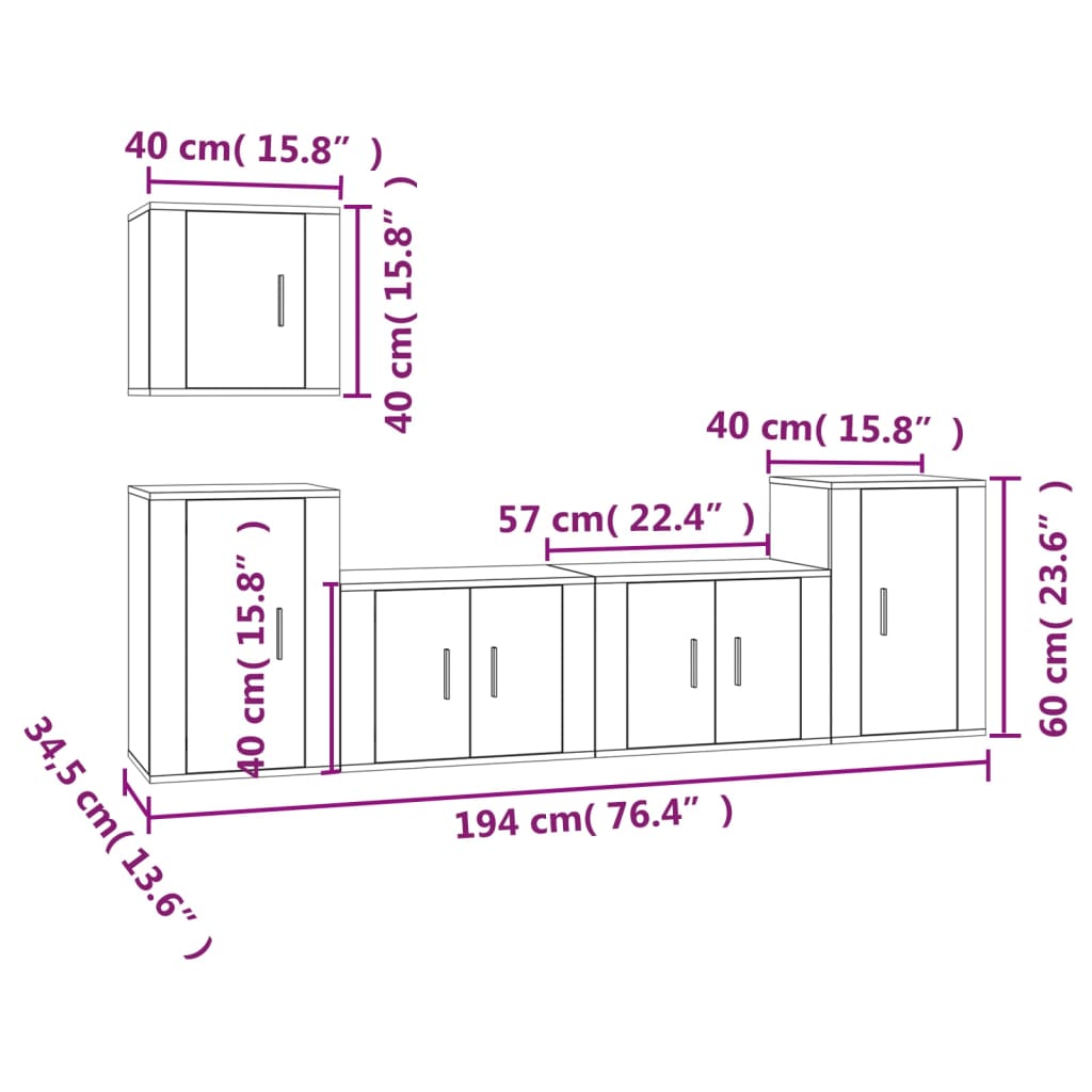5-tlg. TV-Schrank-Set Grau Sonoma Holzwerkstoff