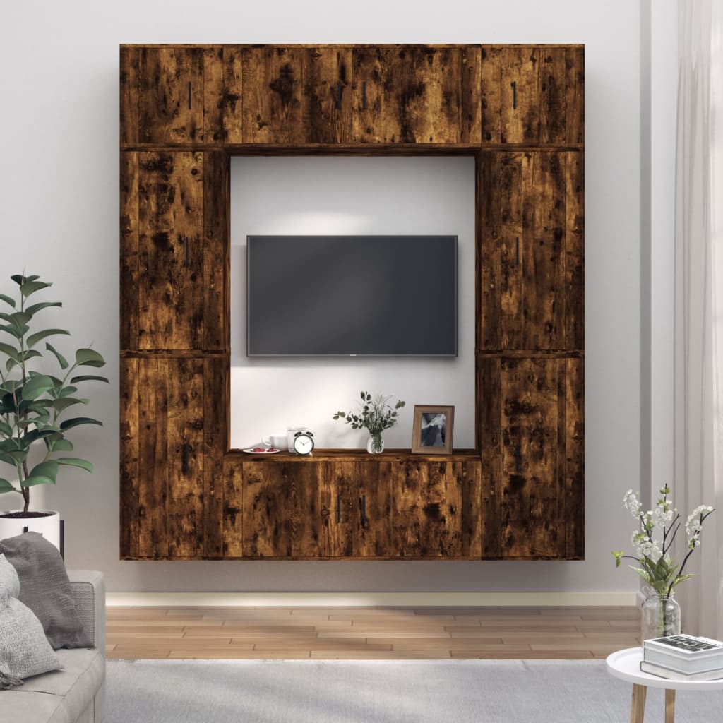 8-tlg. TV-Schrank-Set Räuchereiche Holzwerkstoff