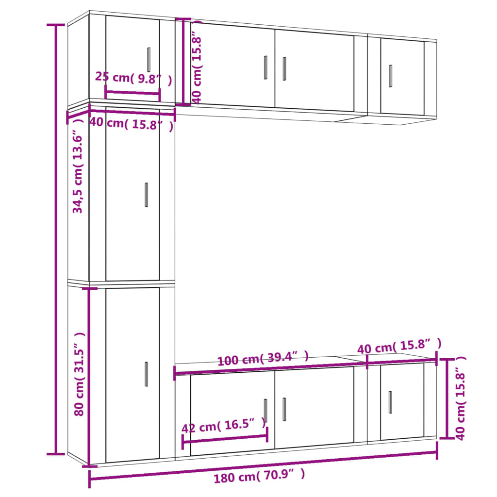 7-tlg. TV-Schrank-Set Weiß Holzwerkstoff