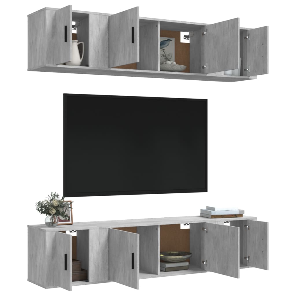 6-tlg. TV-Schrank-Set Betongrau Holzwerkstoff
