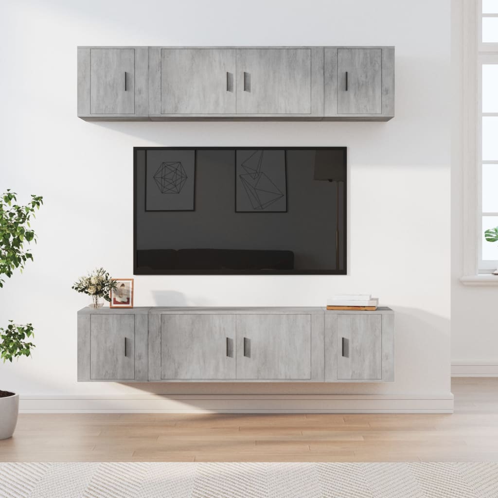 6-tlg. TV-Schrank-Set Betongrau Holzwerkstoff