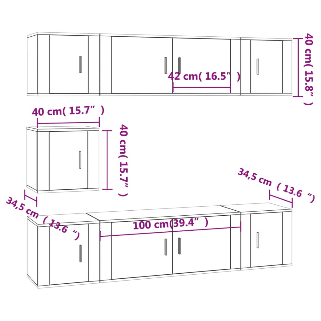 7-tlg. TV-Schrank-Set Sonoma-Eiche Holzwerkstoff