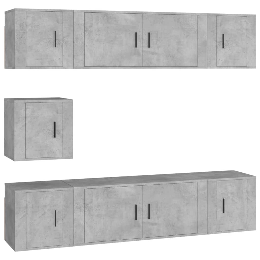 7-tlg. TV-Schrank-Set Betongrau Holzwerkstoff