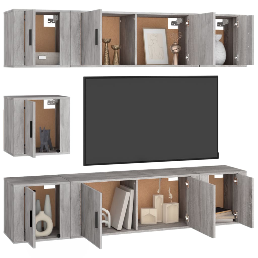 7-tlg. TV-Schrank-Set Betongrau Holzwerkstoff