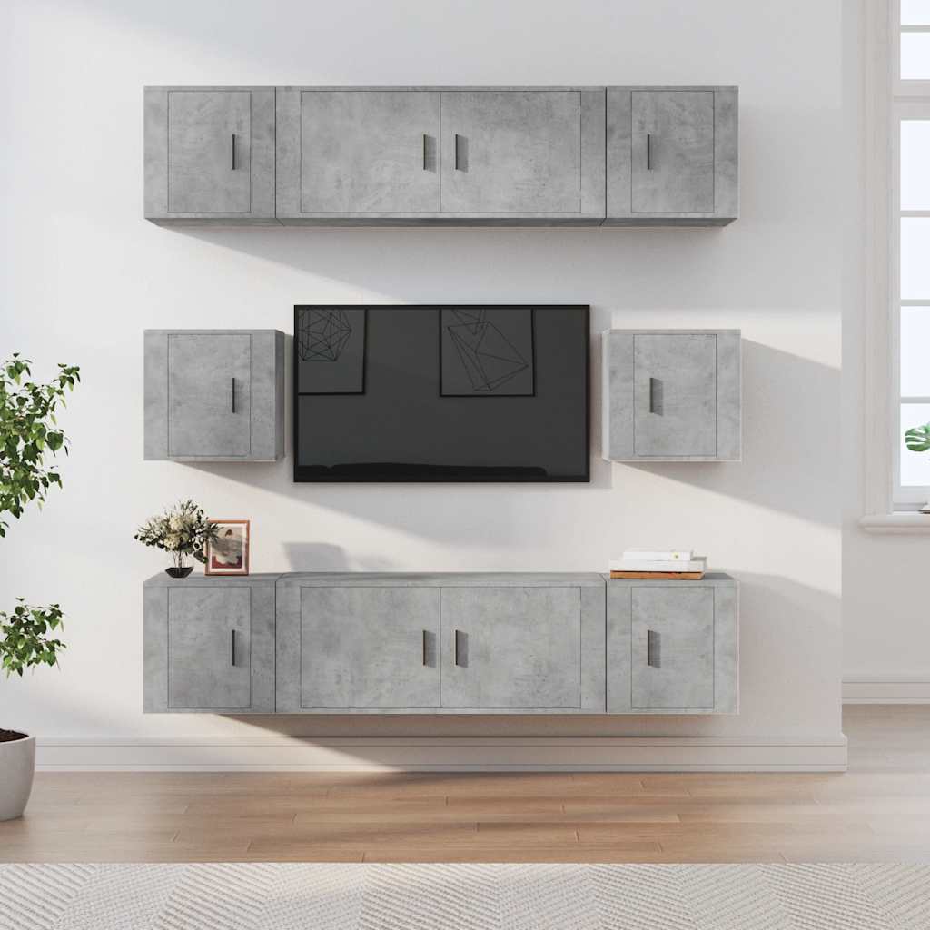 8-tlg. TV-Schrank-Set Betongrau Holzwerkstoff