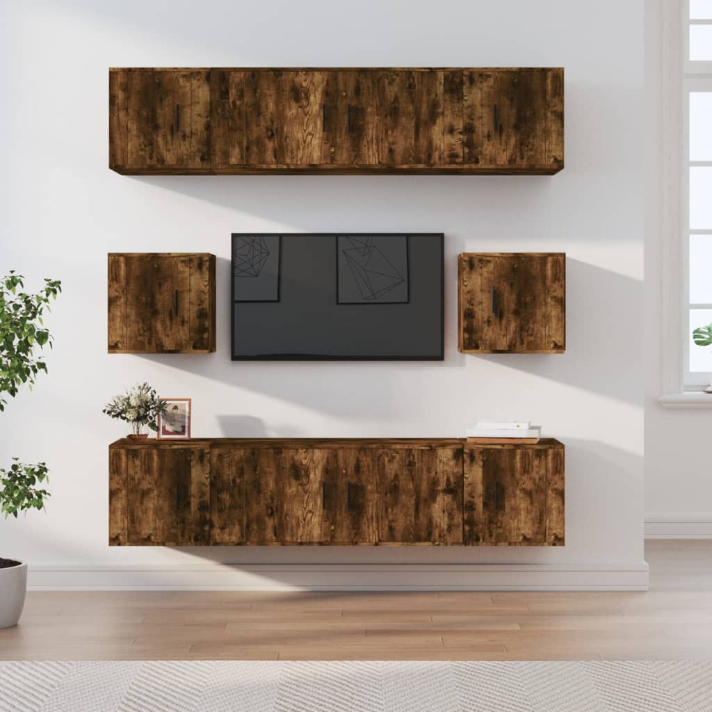 8-tlg. TV-Schrank-Set Räuchereiche Holzwerkstoff