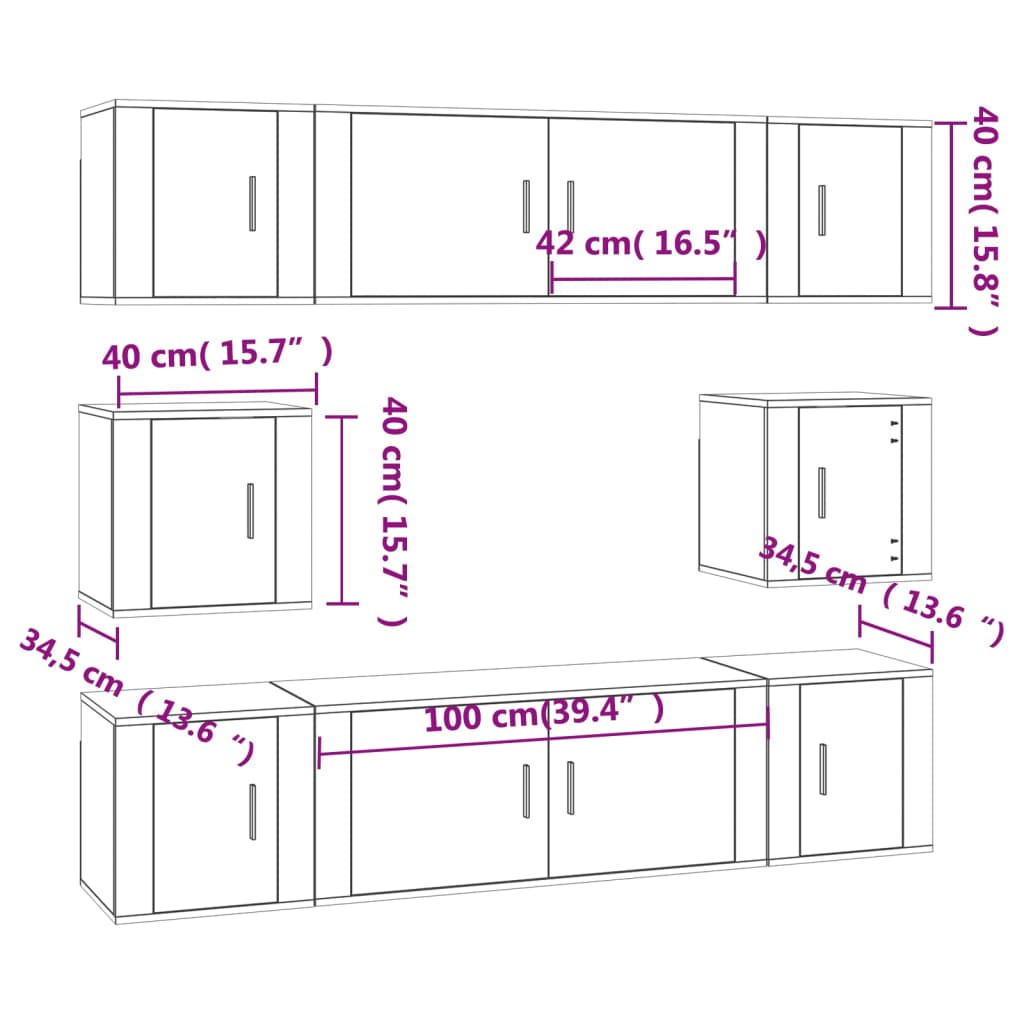 8-tlg. TV-Schrank-Set Grau Sonoma Holzwerkstoff