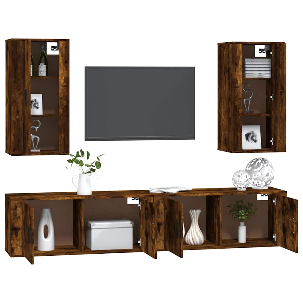 4-tlg. TV-Schrank-Set Räuchereiche Holzwerkstoff