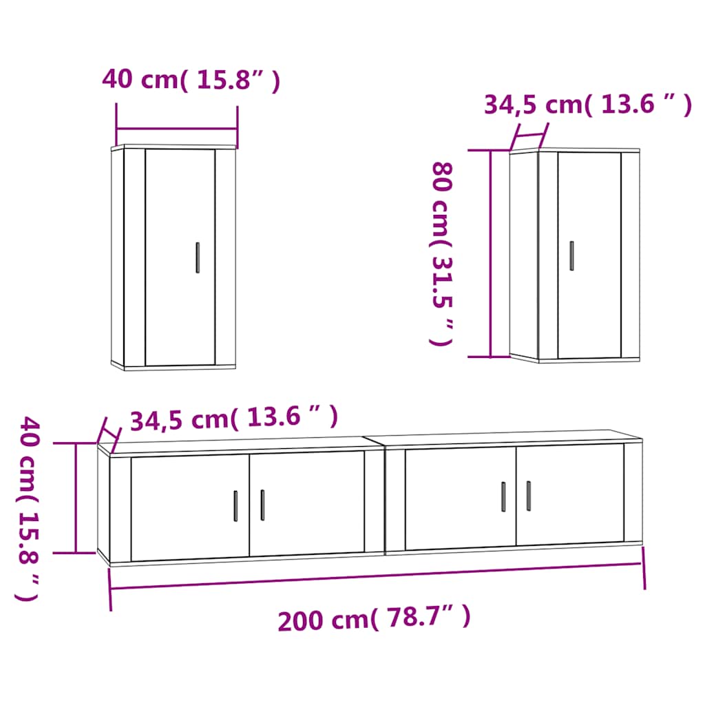 4-tlg. TV-Schrank-Set Räuchereiche Holzwerkstoff