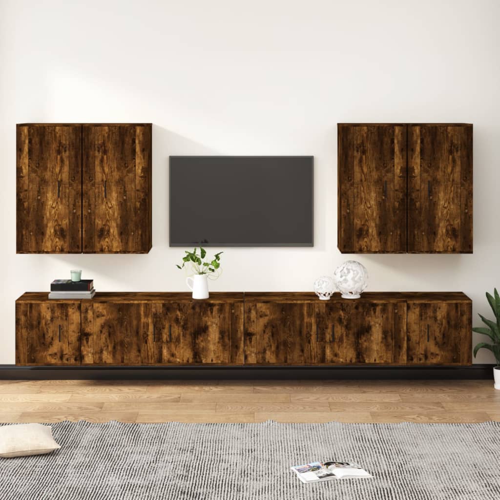 8-tlg. TV-Schrank-Set Räuchereiche Holzwerkstoff