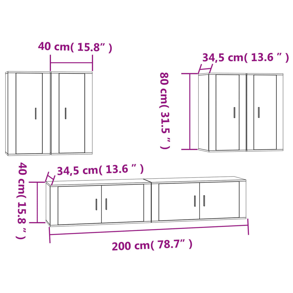 6-tlg. TV-Schrank-Set Weiß Holzwerkstoff