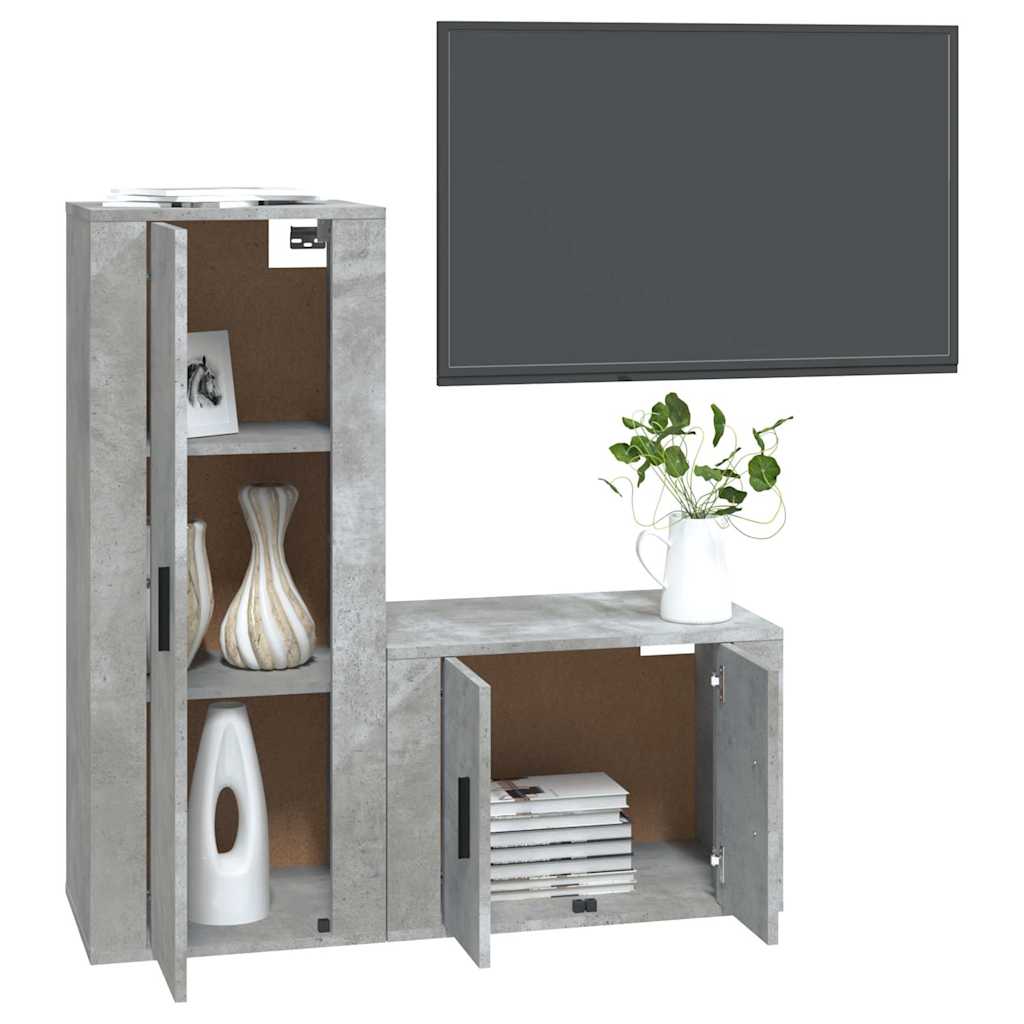 2-tlg. TV-Schrank-Set Betongrau Holzwerkstoff