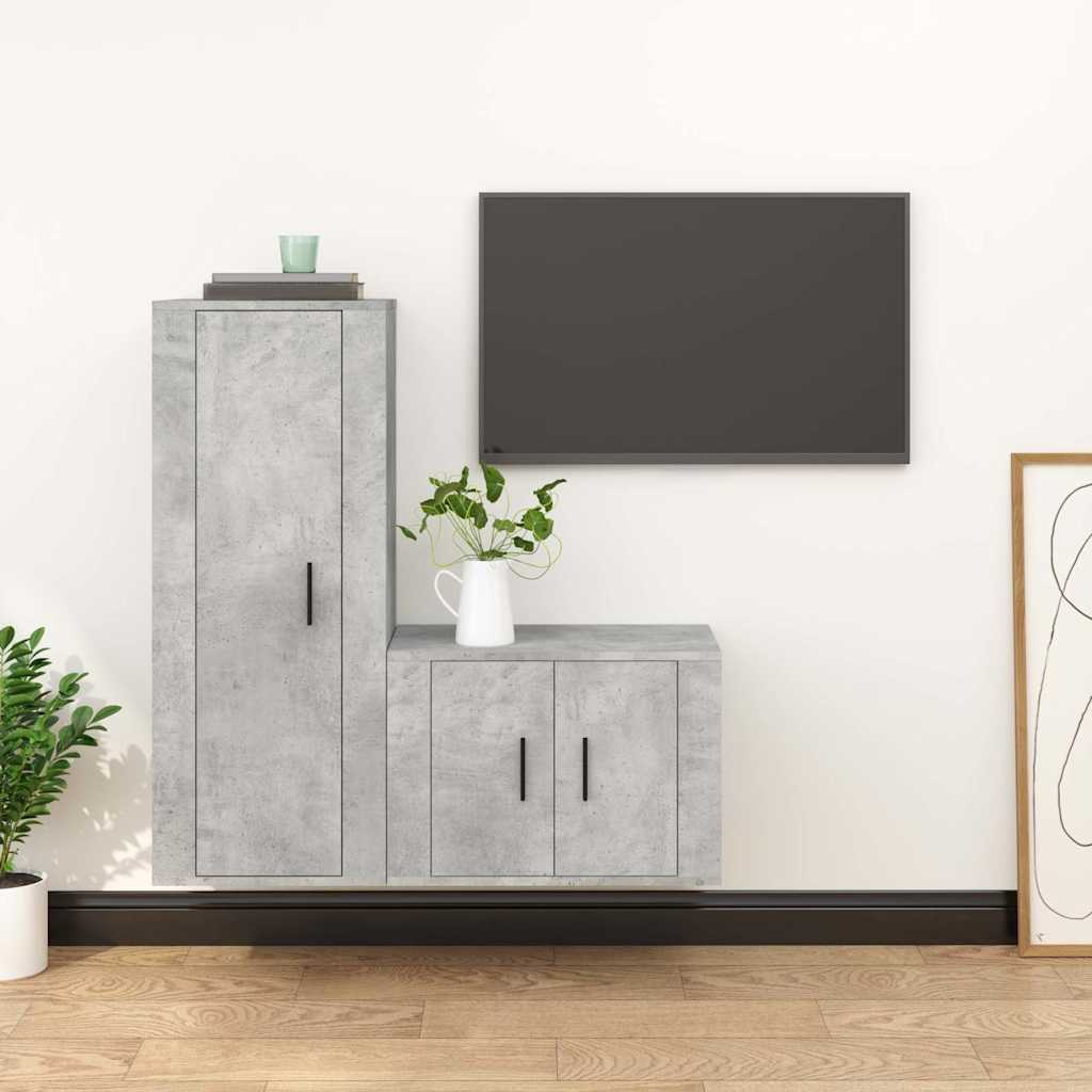 2-tlg. TV-Schrank-Set Betongrau Holzwerkstoff