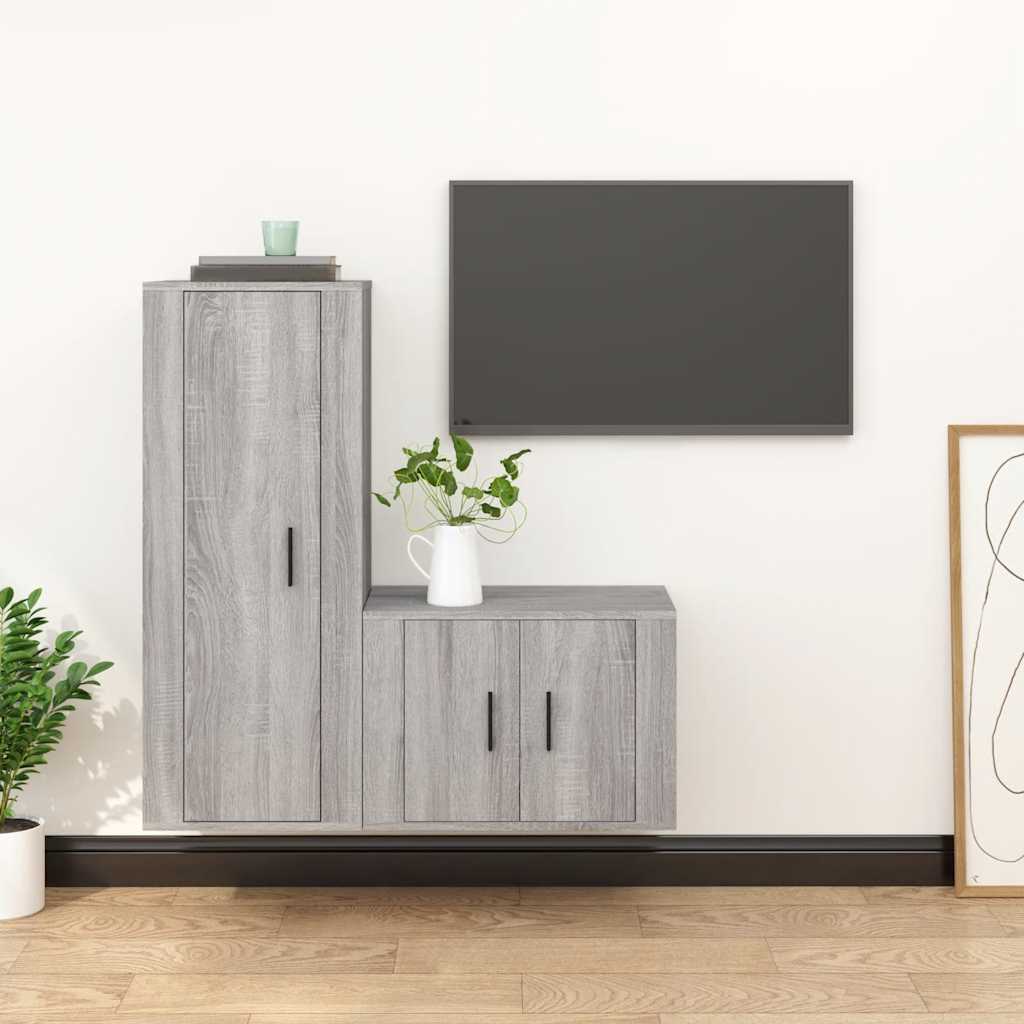 2-tlg. TV-Schrank-Set Grau Sonoma Holzwerkstoff
