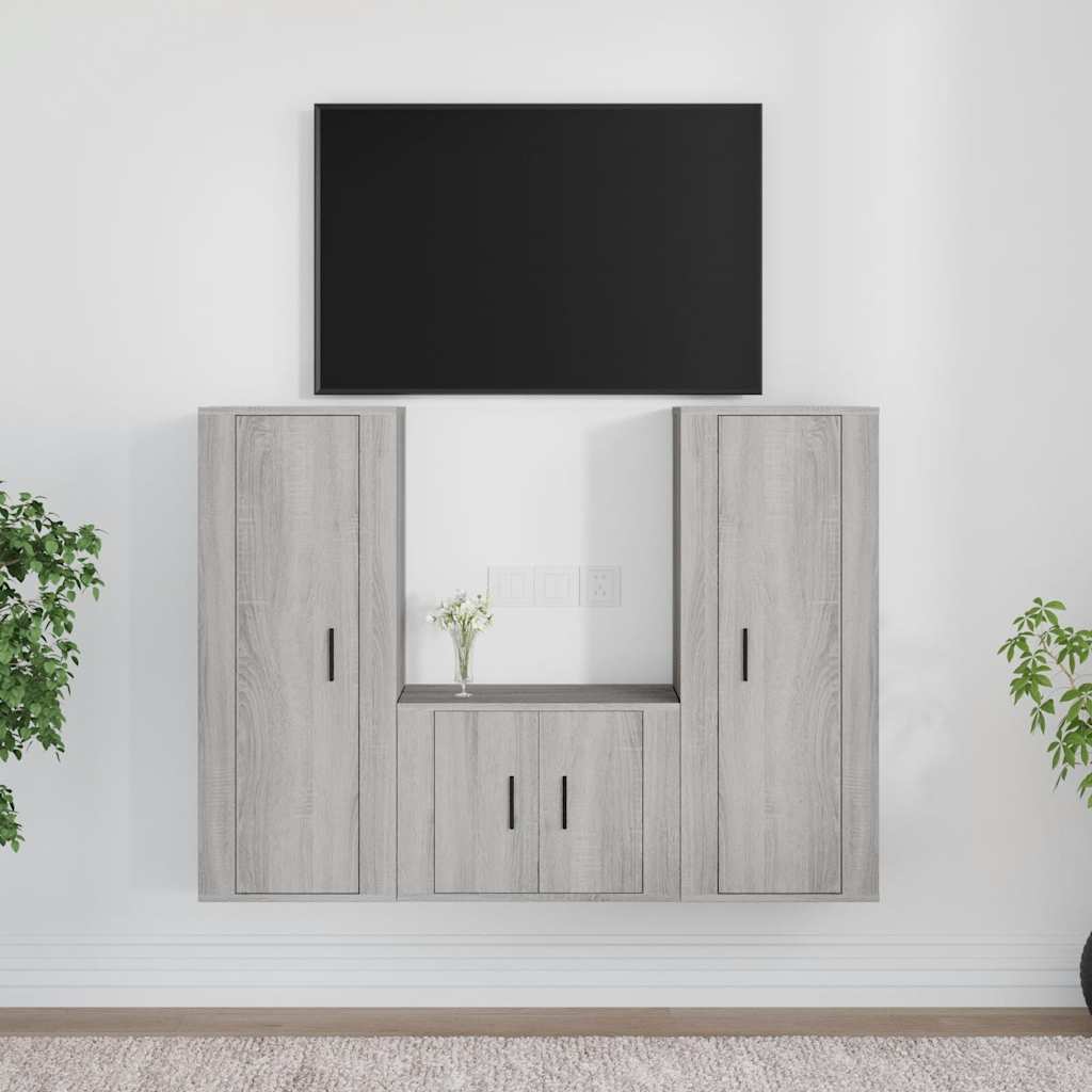 3-tlg. TV-Schrank-Set Grau Sonoma Holzwerkstoff