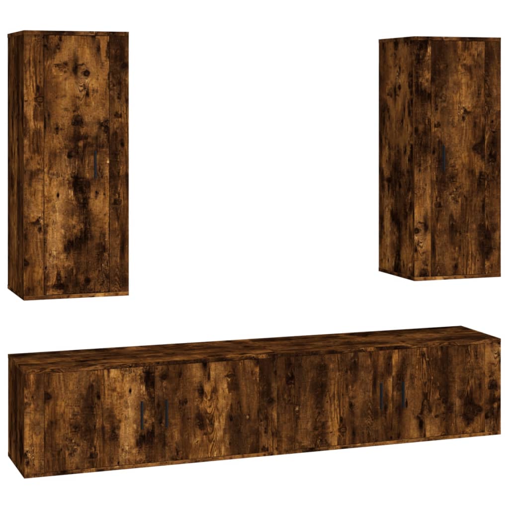 4-tlg. TV-Schrank-Set Räuchereiche Holzwerkstoff