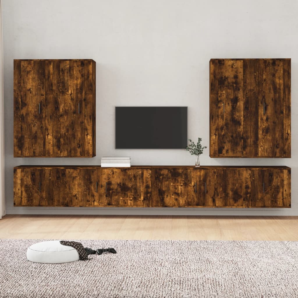 8-tlg. TV-Schrank-Set Räuchereiche Holzwerkstoff