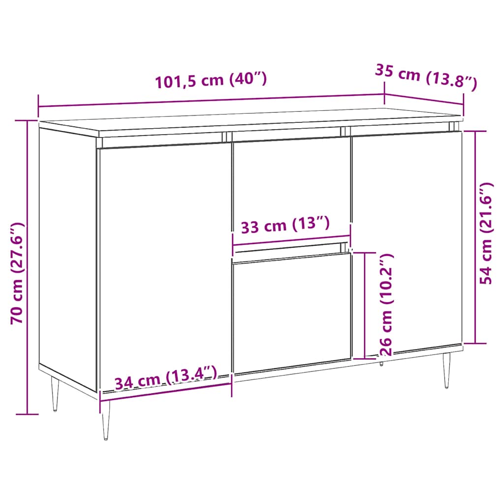 Sideboard Weiß 101,5x35x70 cm Holzwerkstoff