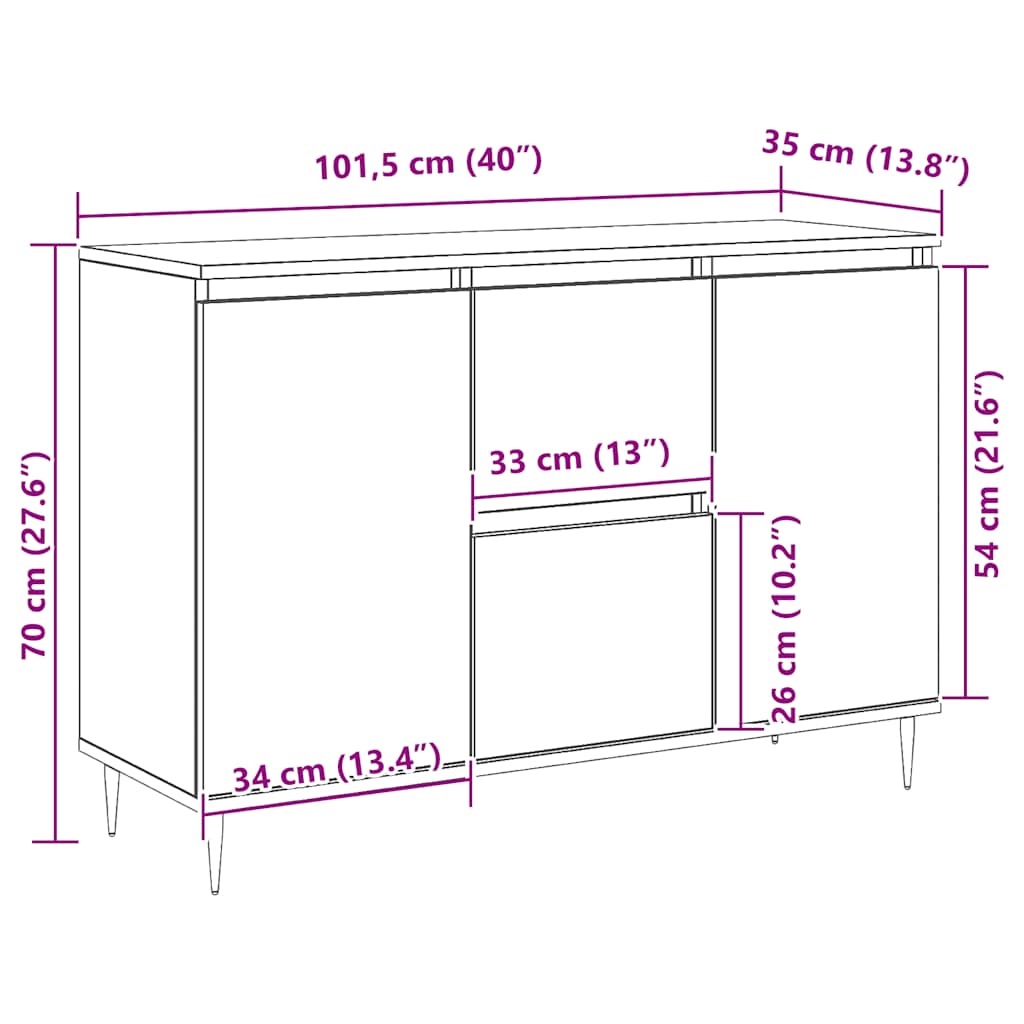 Sideboard Sonoma-Eiche 101,5x35x70 cm Holzwerkstoff
