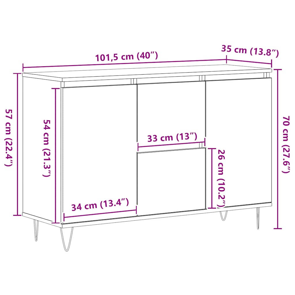 Sideboard Schwarz 101,5x35x70 cm Holzwerkstoff