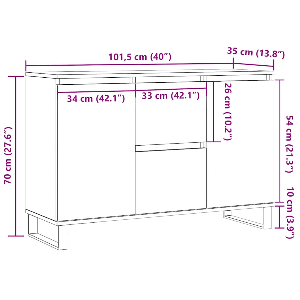Sideboard Weiß 101,5x35x70 cm Holzwerkstoff