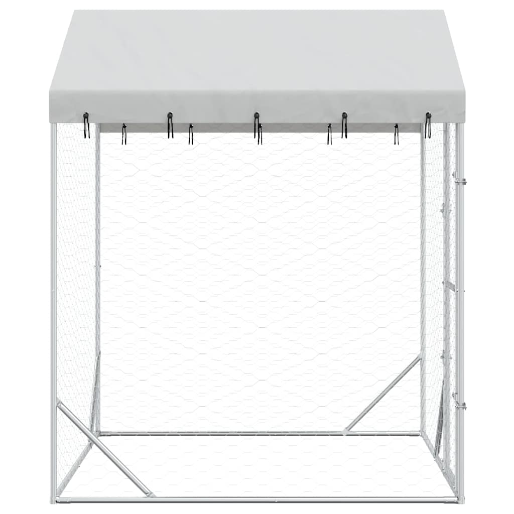 Outdoor-Hundezwinger mit Dach Silber 2x2x2,5 m Verzinkter Stahl