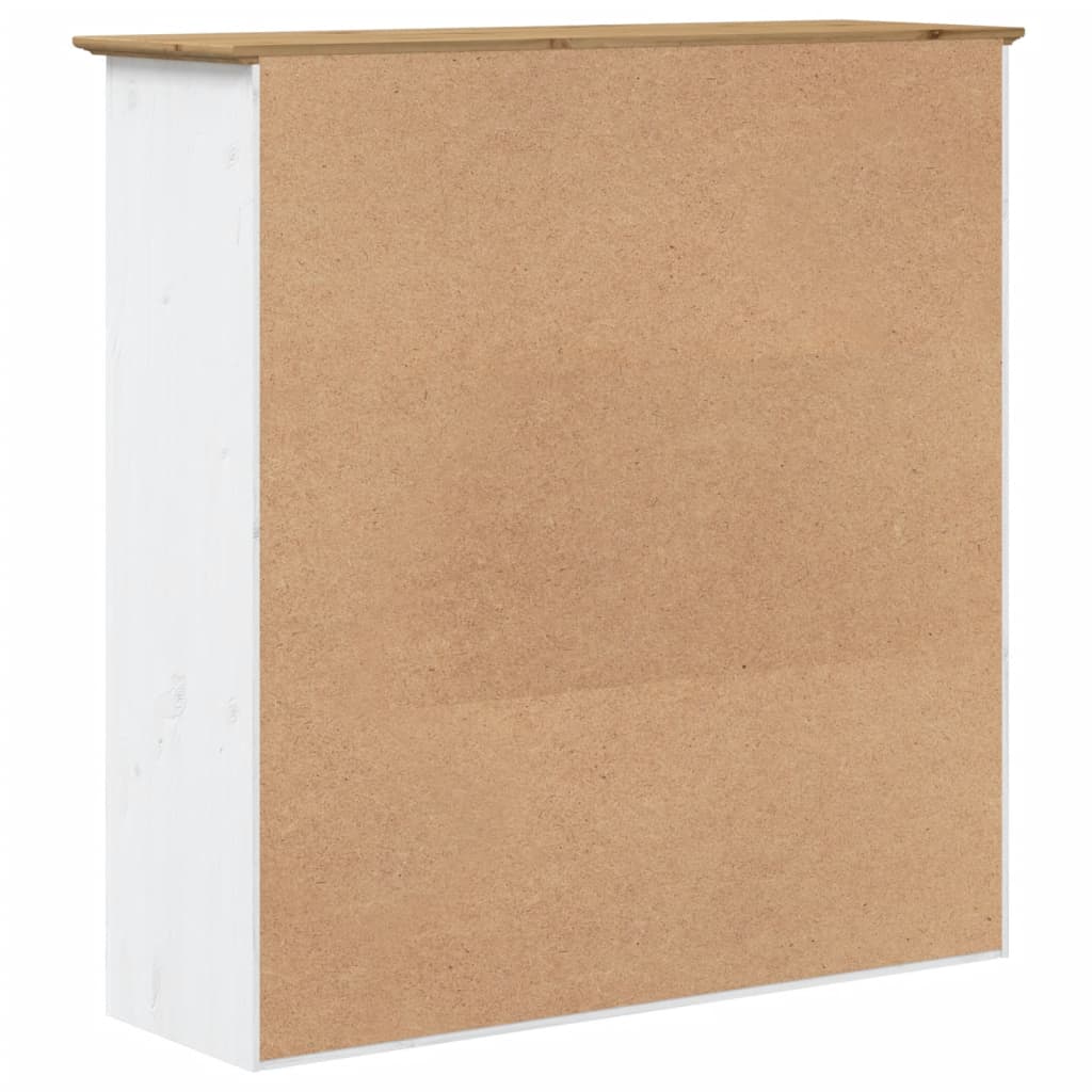 Vitrinenschrank mit Glastüren BODO Weiß und Braun Kiefernholz