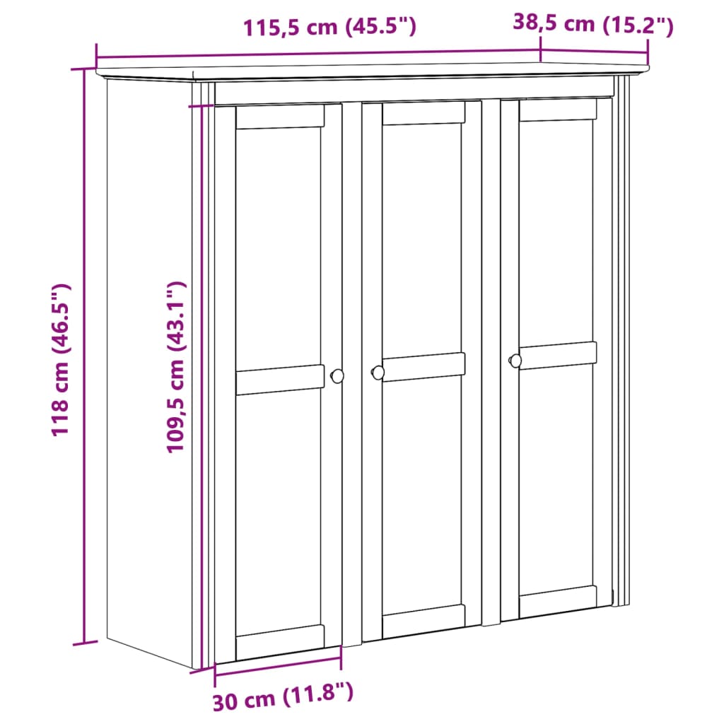 Vitrinenschrank mit Glastüren BODO Weiß und Braun Kiefernholz