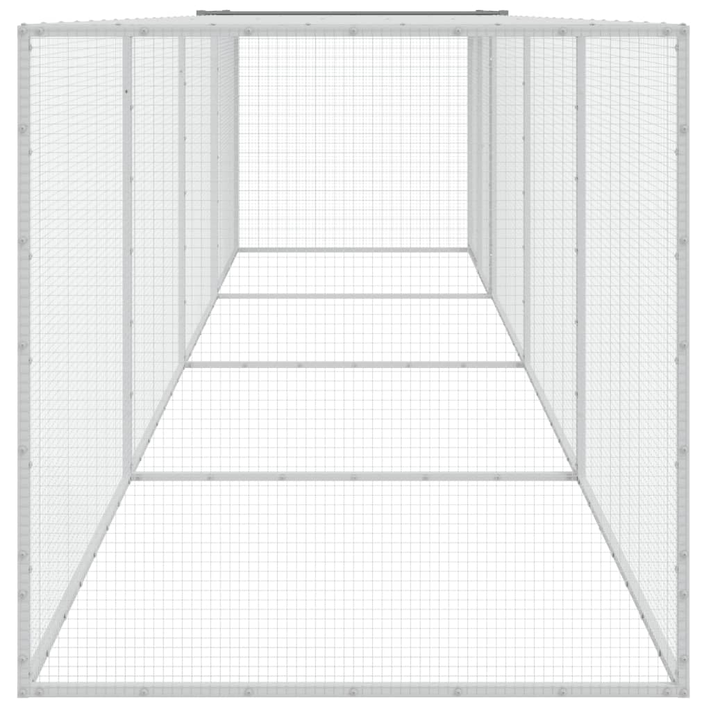 Hühnerkäfig mit Dach Hellgrau 403x98x90 cm Verzinkter Stahl