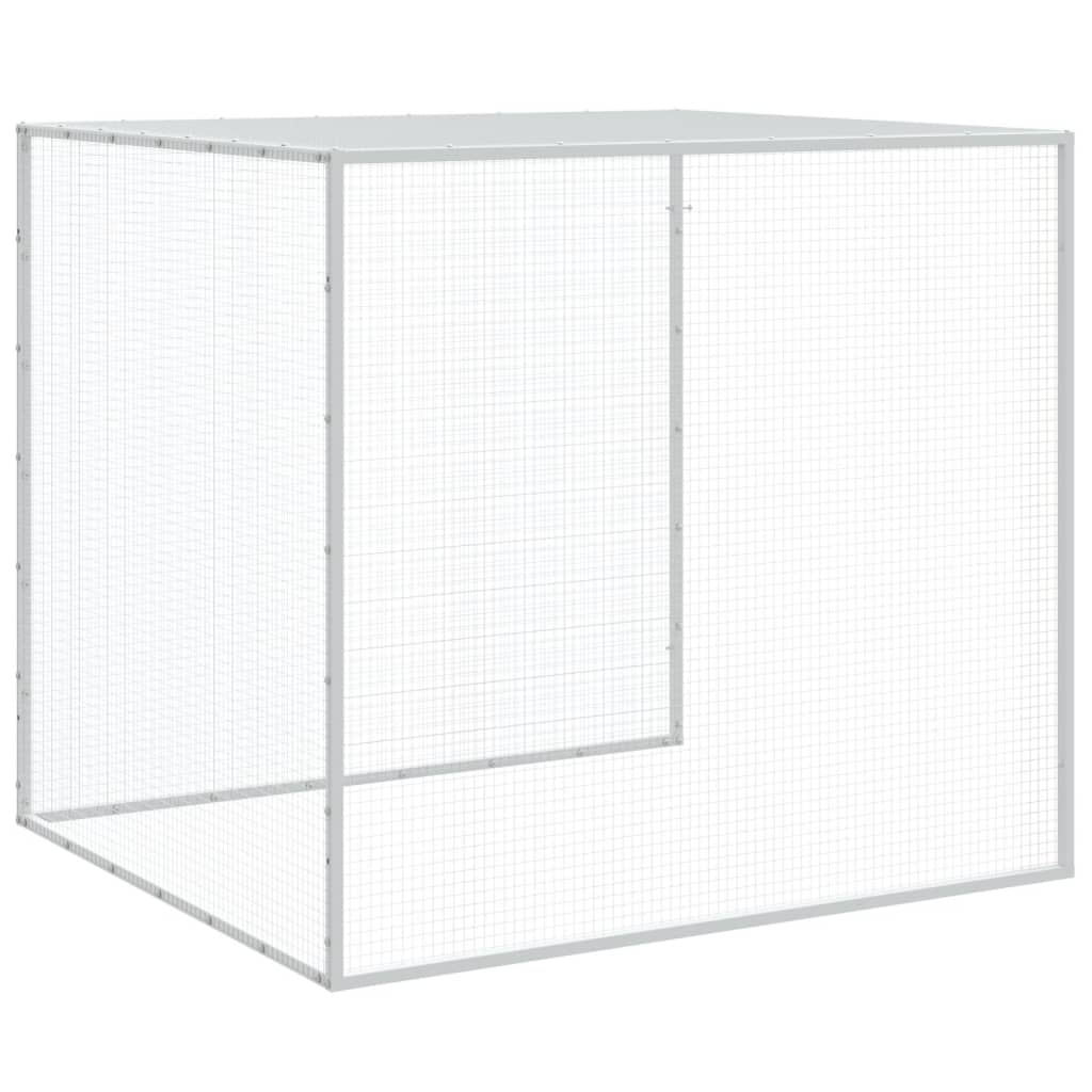 Hühnerkäfig mit Dach Hellgrau 403x98x90 cm Verzinkter Stahl