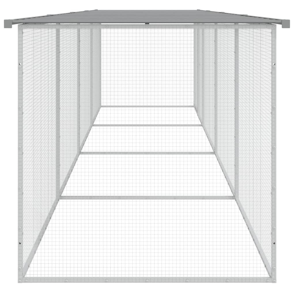 Hühnerkäfig mit Dach Hellgrau 403x98x90 cm Verzinkter Stahl