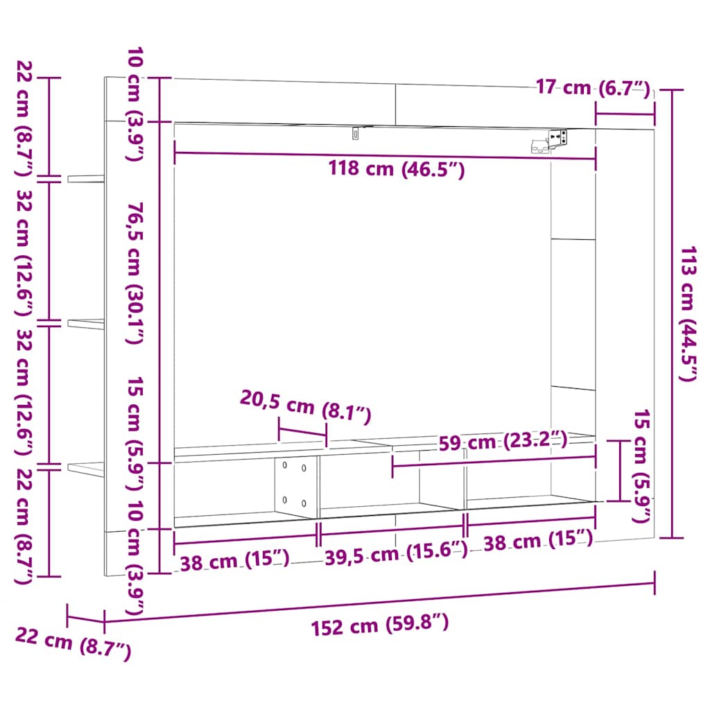 TV-Schrank Betongrau 152x22x113 cm Holzwerkstoff