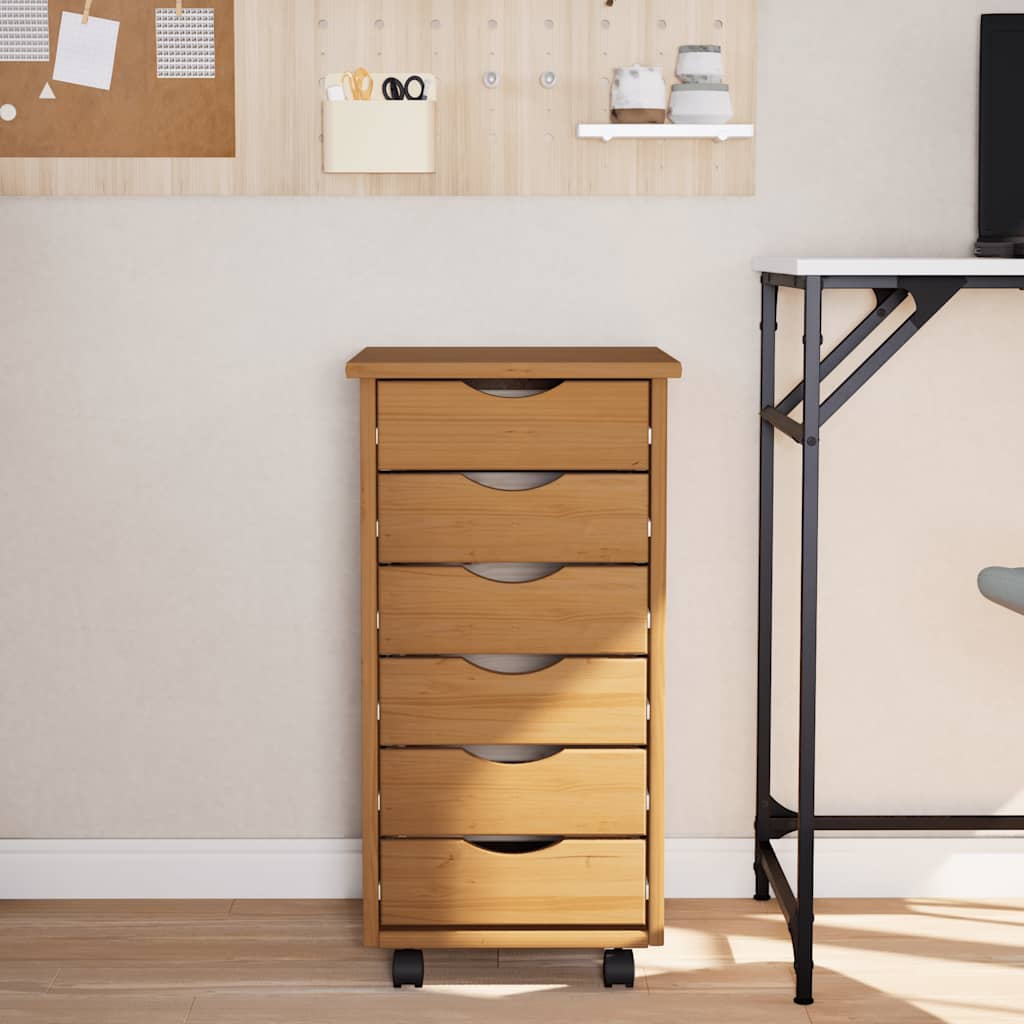Rollschrank mit Schubladen MOSS Honigbraun Massivholz Kiefer