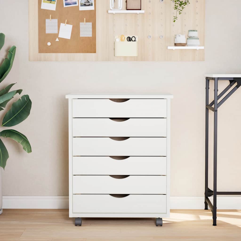 Rollschrank mit Schubladen MOSS Weiß Massivholz Kiefer