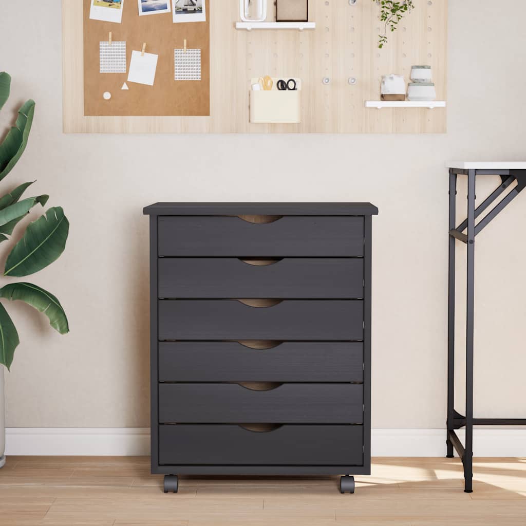 Rollschrank mit Schubladen MOSS Grau Massivholz Kiefer